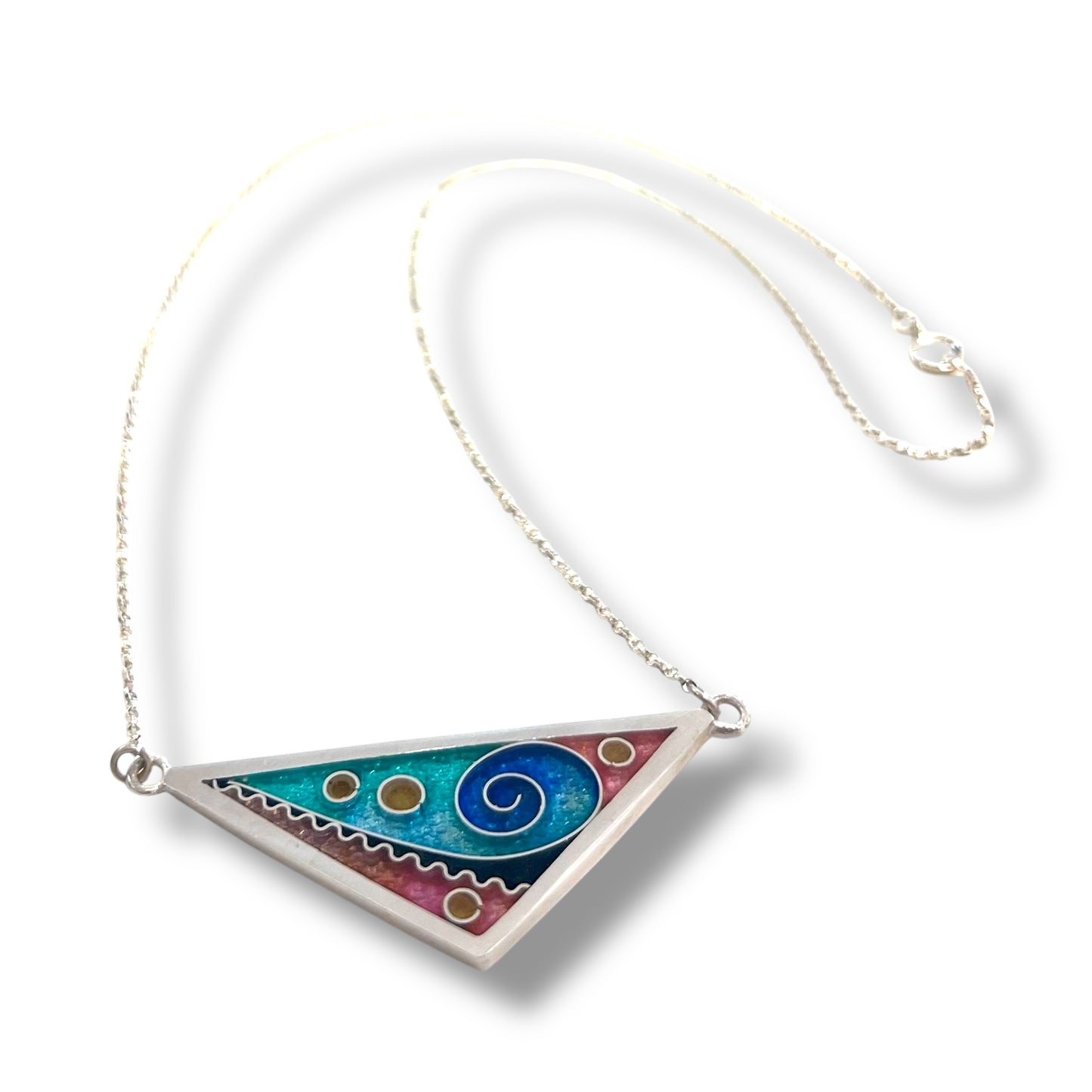 Cloisonné Enamel Large Triangle Necklace - Ocean Color Palette