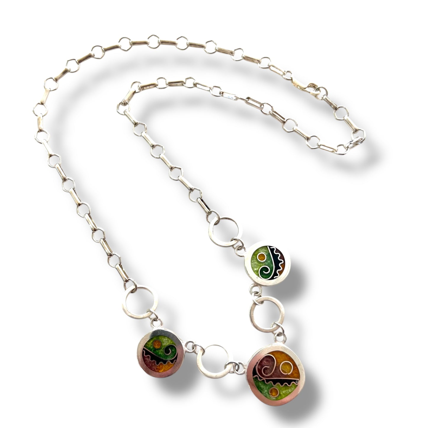 Cloisonné Enameled Square/Two Circle Necklace - Desert Color Palette