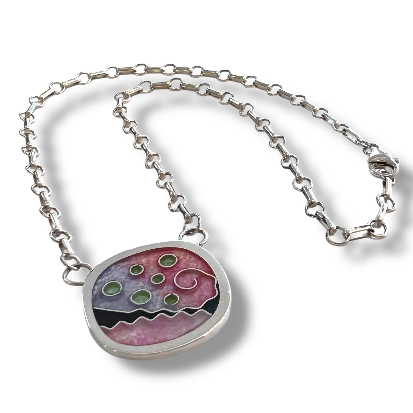 Cloisonné Enameled Large Square Necklace - Cherry Blossom Color Palette