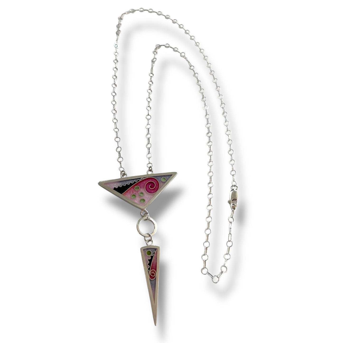 Cloisonné Enameled Large Triangle/Long Triangle Necklace - Cherry Blossom Color Palette