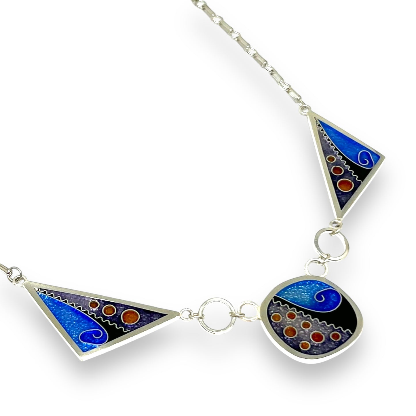 Cloisonné Enameled Large Square/Triangle Necklace - Ice Color Palette