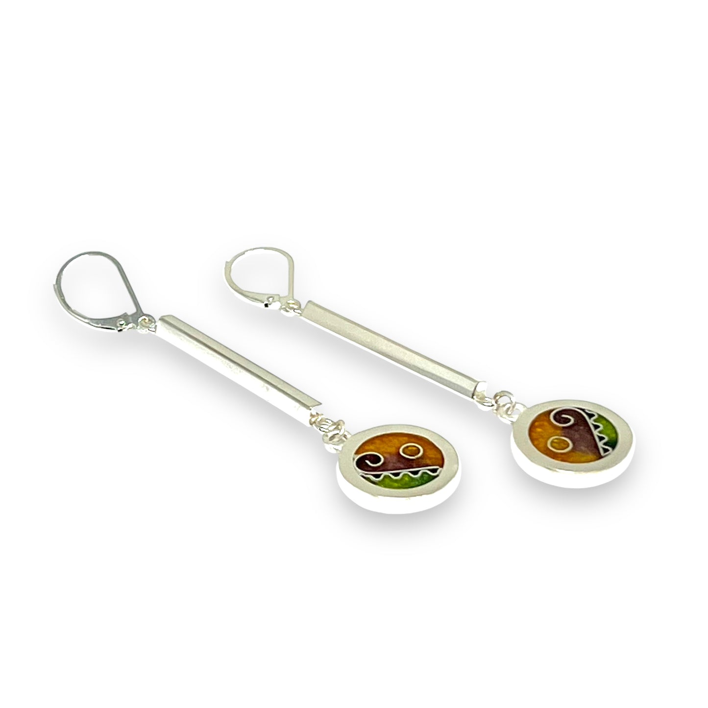 Cloisonné Enameled Circle Bar Earrings-Desert Color Palette