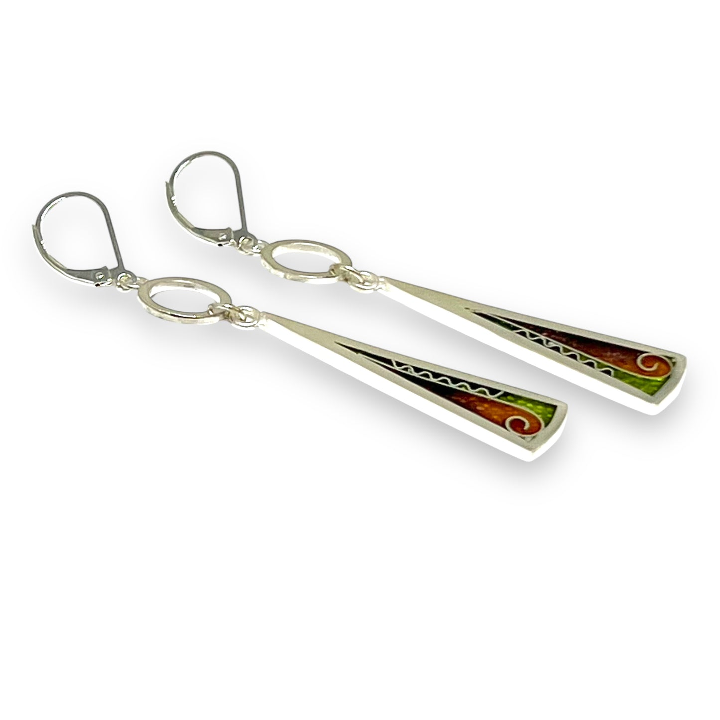 Cloisonné Enameled Long Triangle with Silver Washer - Desert Color Palette