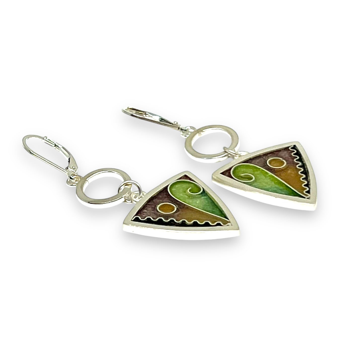 Cloisonné Enameled Triangle Drop Earrings-Desert Color Palette