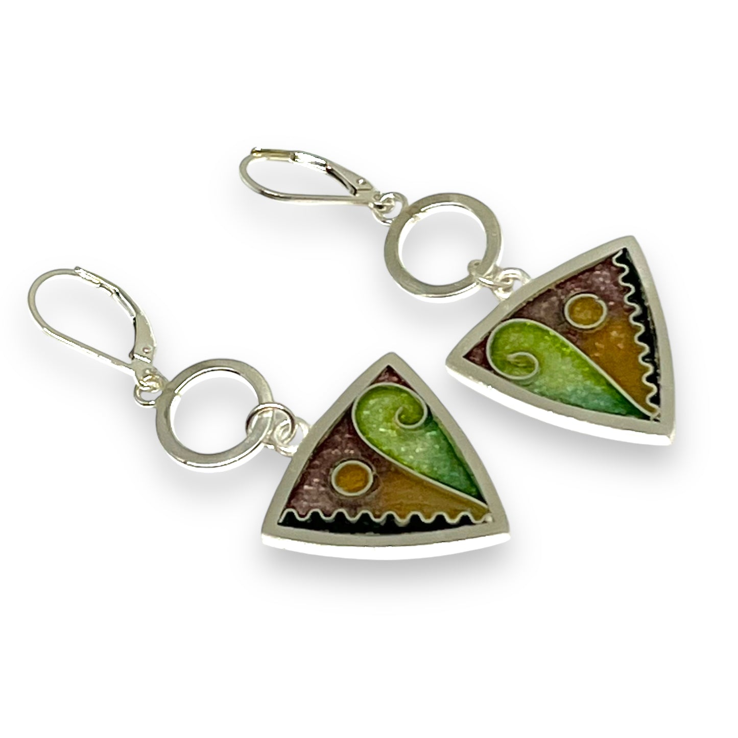 Cloisonné Enameled Triangle Drop Earrings-Desert Color Palette