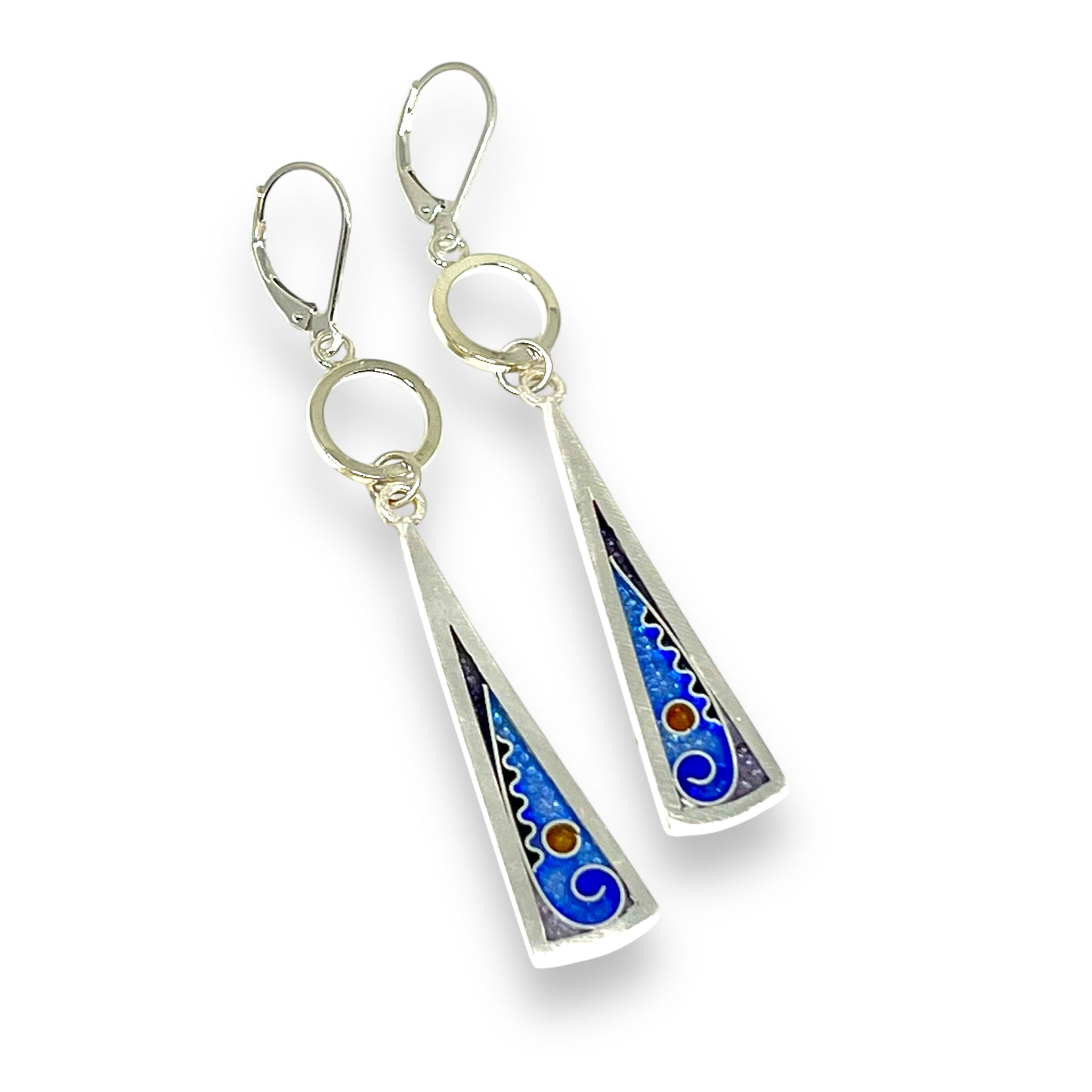 Cloisonné Enameled Long Triangle with Silver Washer - Ice Color Palette