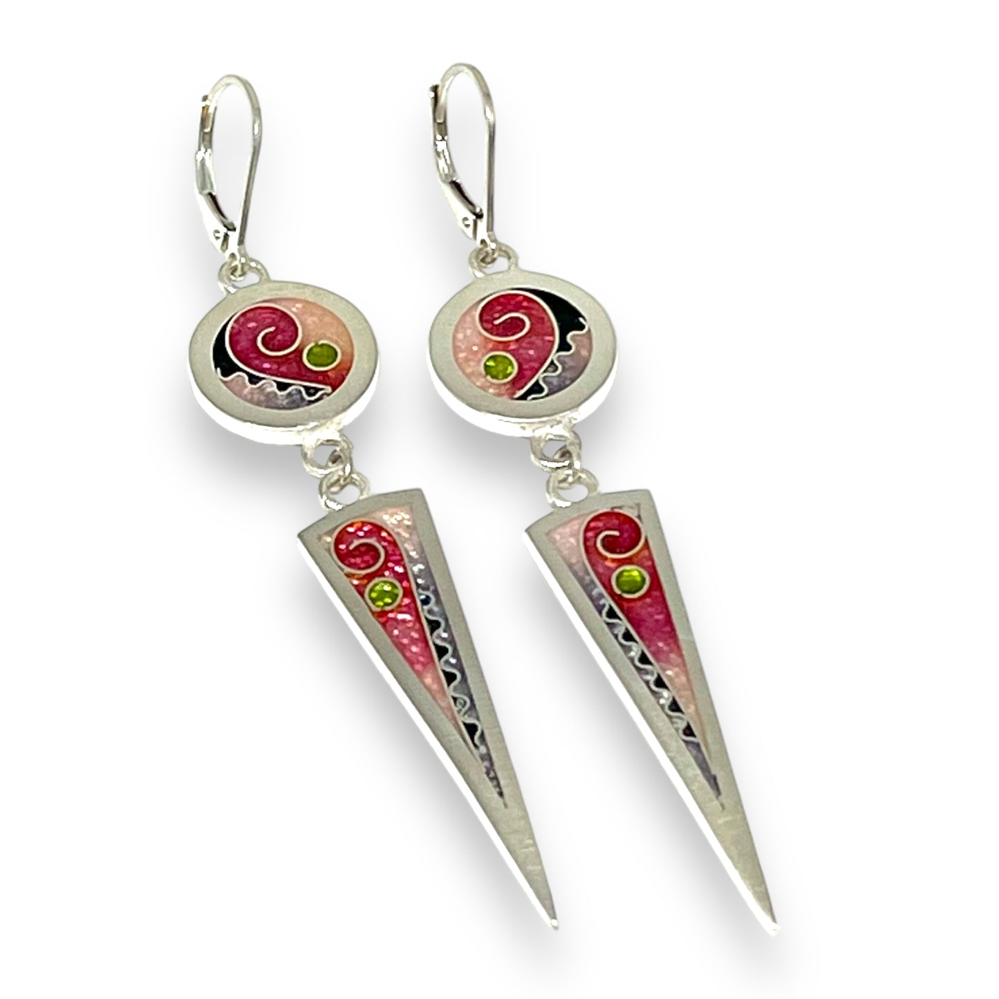 Cloisonné Enameled Circle/Triangle Earrings – Cherry Blossom Color Palette