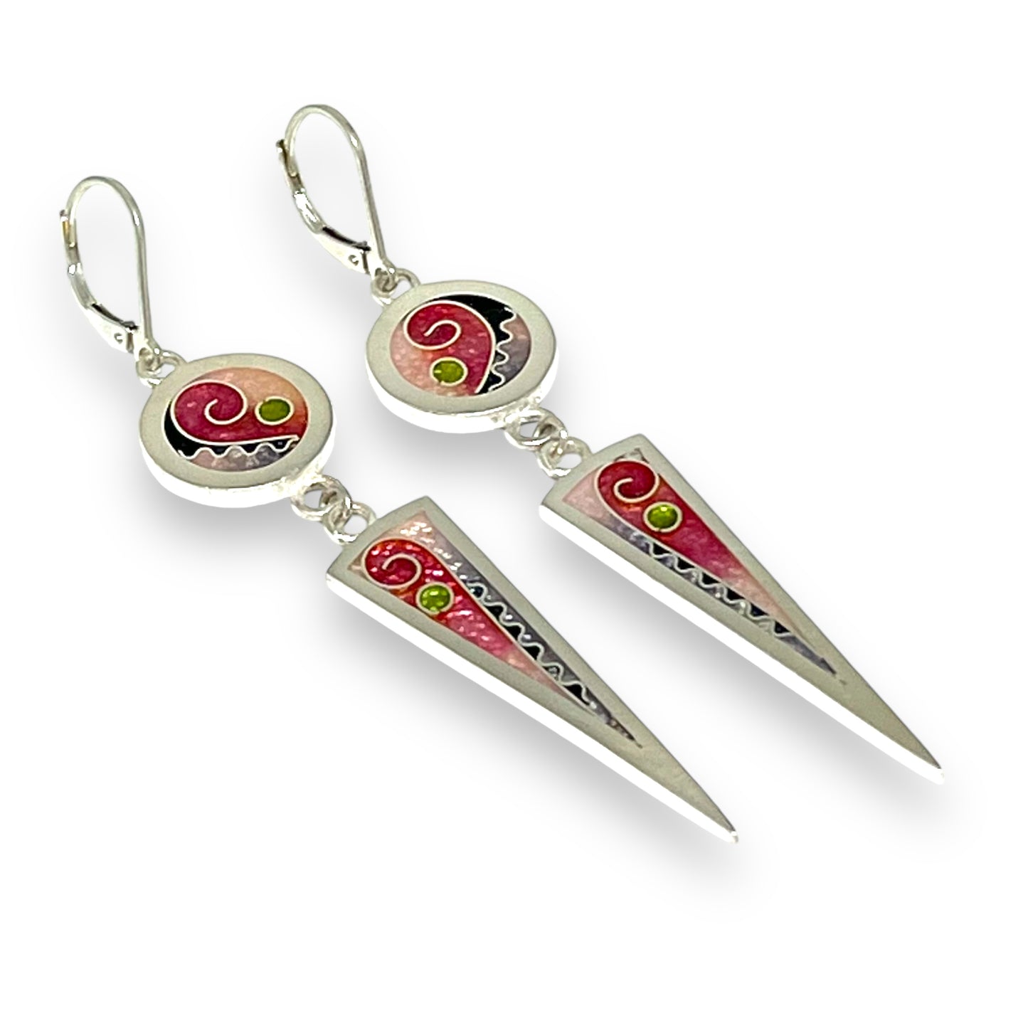 Cloisonné Enameled Circle/Triangle Earrings – Cherry Blossom Color Palette
