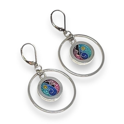 Cloisonné Enameled Hoop Earrings - Ocean Color Palette