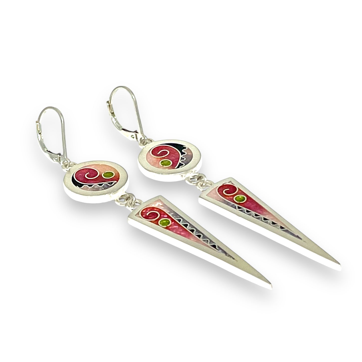 Cloisonné Enameled Circle/Triangle Earrings – Cherry Blossom Color Palette