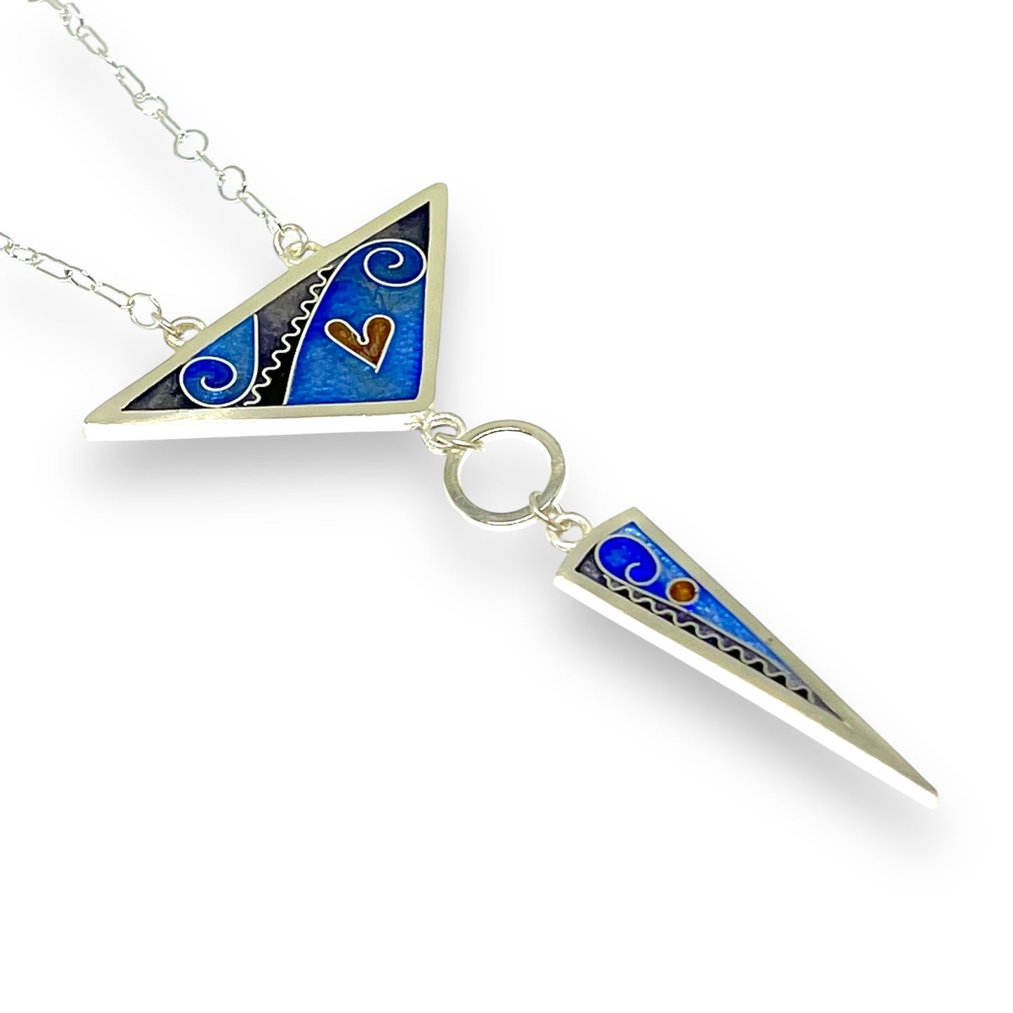 Cloisonné Enameled Large Triangle/Long Triangle Necklace - Ice Color Palette