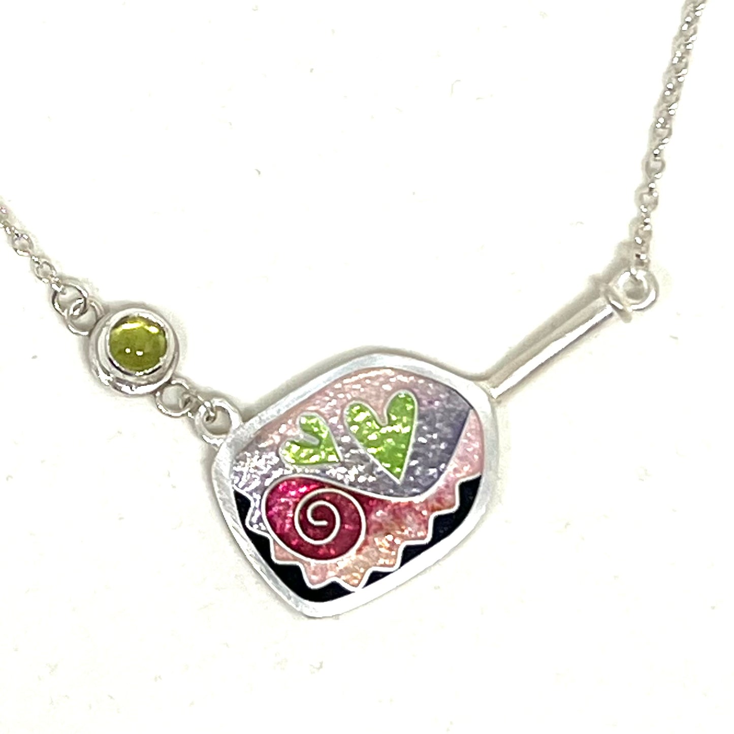 Pickleball Paddle & Ball Necklace (Cherry Blossom)