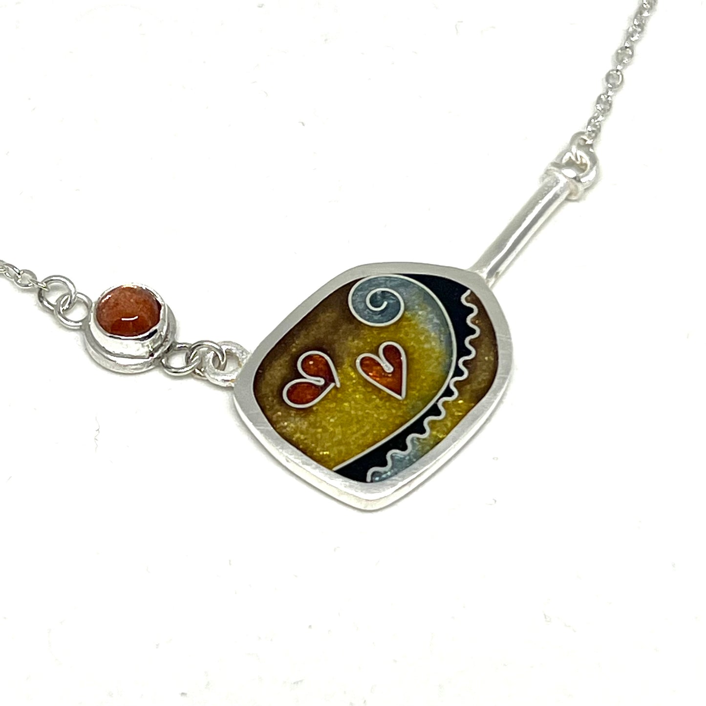 Cloisonné Enameled Pickleball Paddle & Ball Necklace-Earth Color Palette