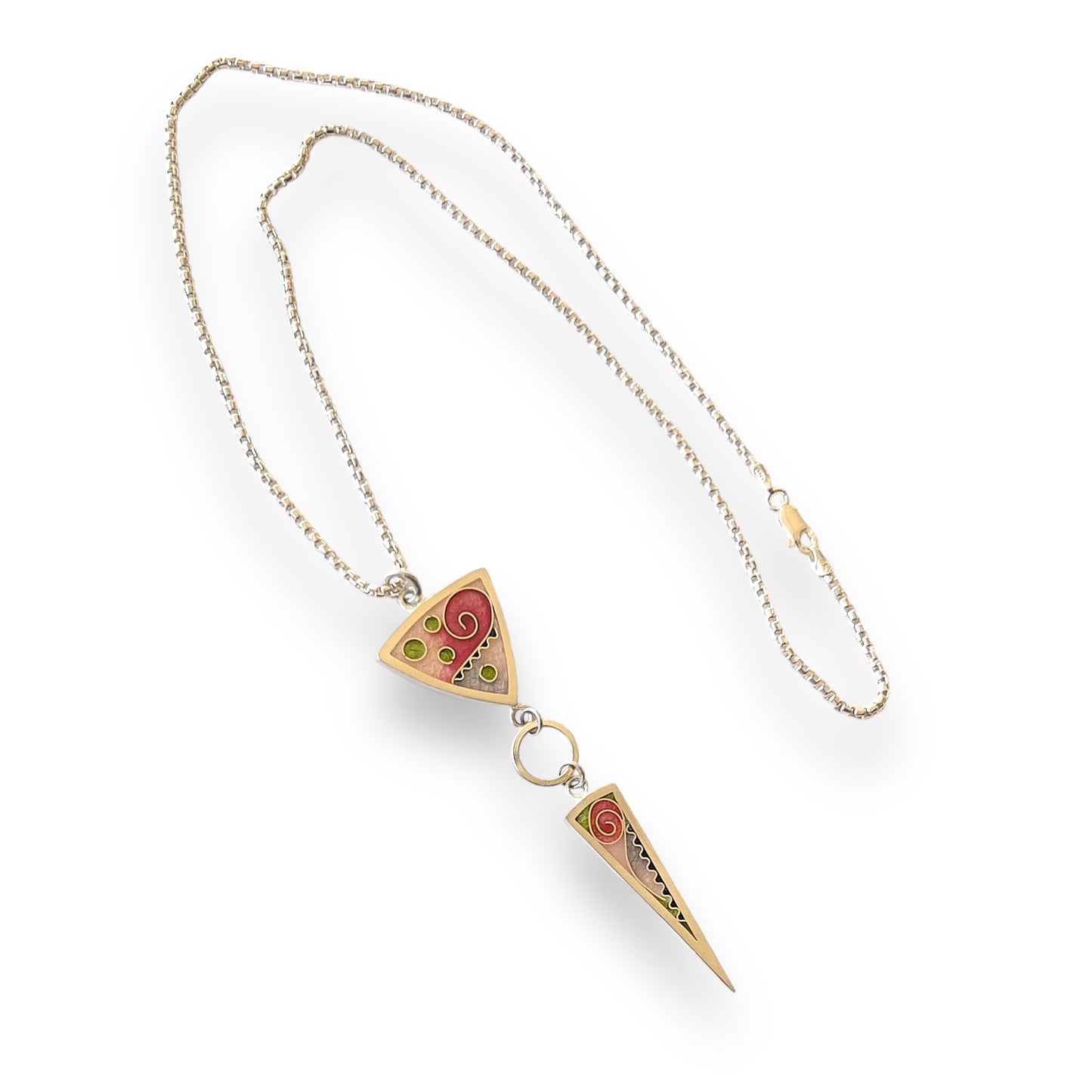 Cloisonné Enameled Triangle/Long Triangle Pendant-Cherry Blossom Color Palette