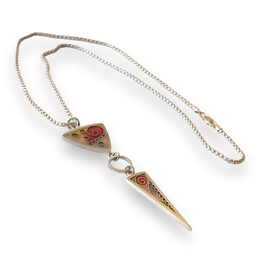 Cloisonné Enameled Triangle/Long Triangle Pendant-Cherry Blossom Color Palette