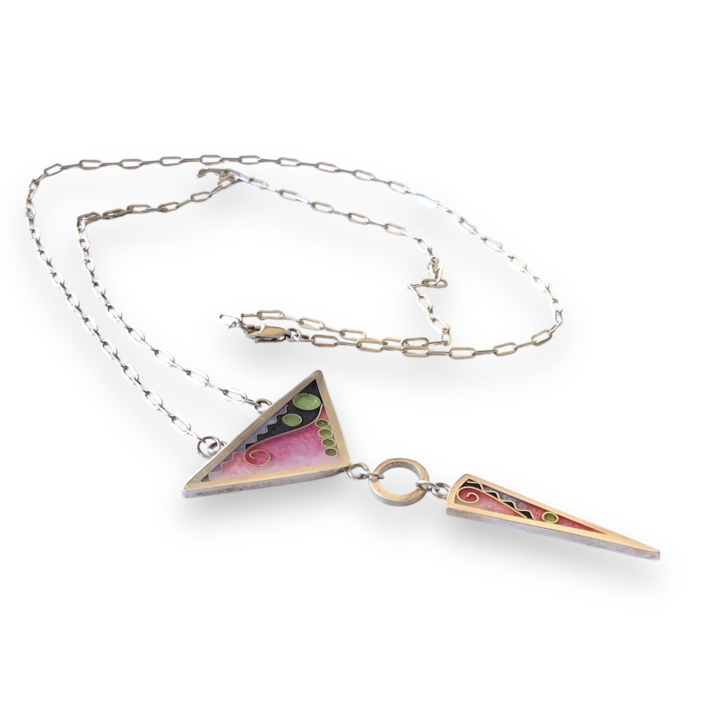 Cloisonné Enameled Large Triangle/Long Triangle Necklace-Cherry Blossom Color Palette