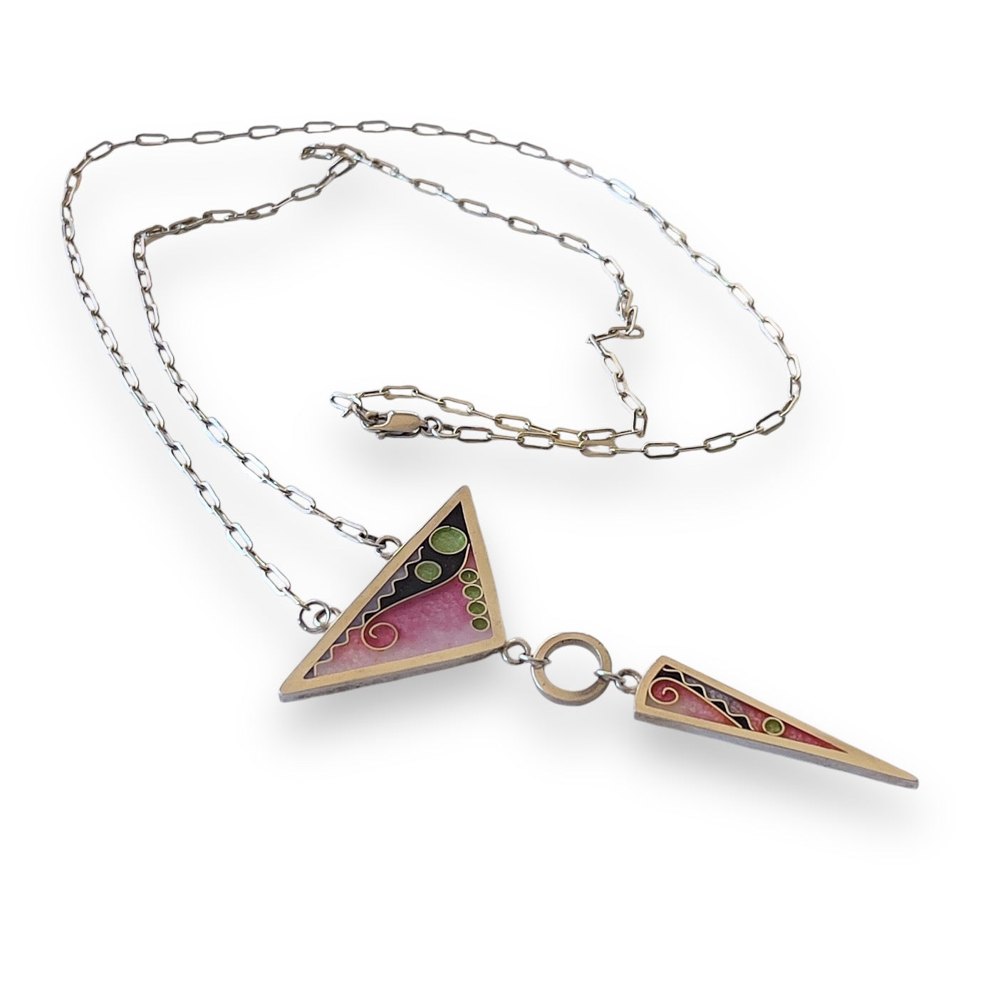 Cloisonné Enameled Large Triangle/Long Triangle Necklace-Cherry Blossom Color Palette