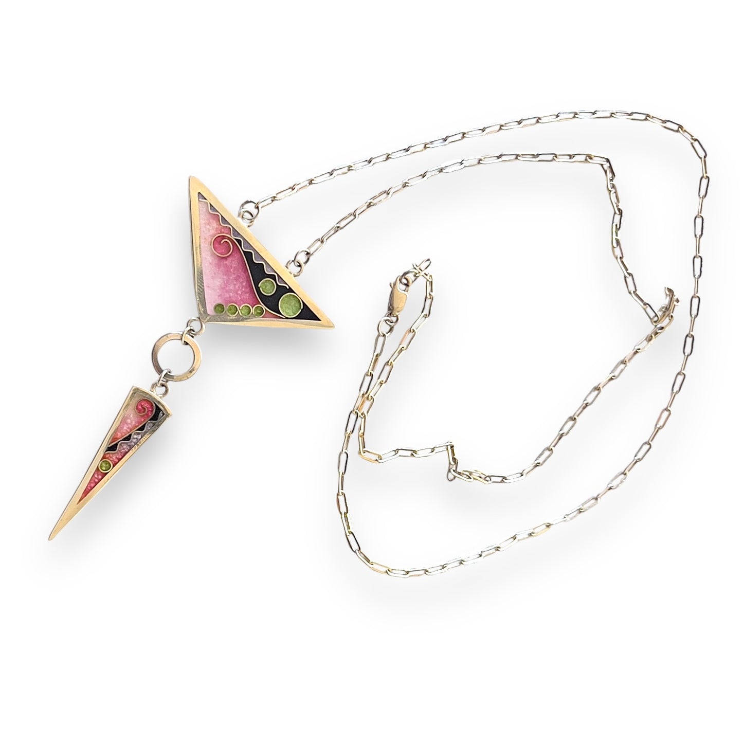 Cloisonné Enameled Large Triangle/Long Triangle Necklace-Cherry Blossom Color Palette