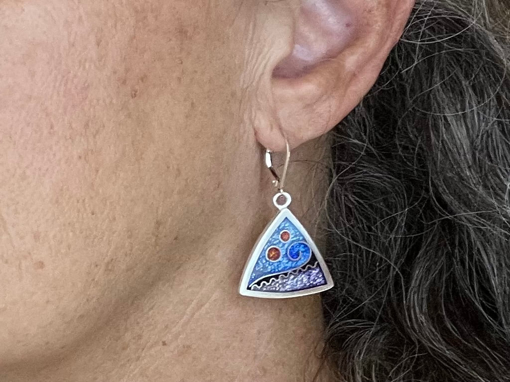 Cloisonné Enameled Triangle Earrings-Ice Color Palette