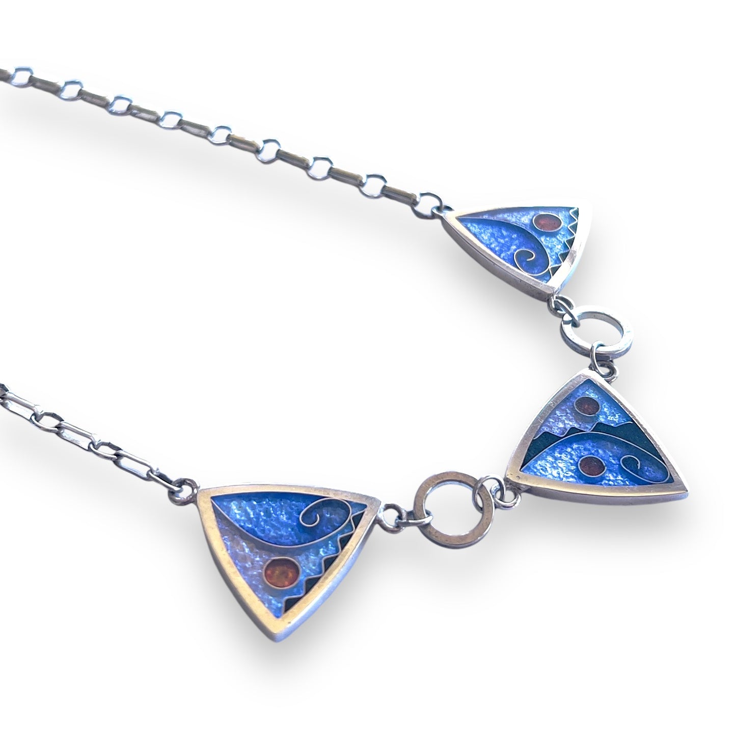 Cloisonne Enameled 3 Triangle Necklace - Ice Color Palette