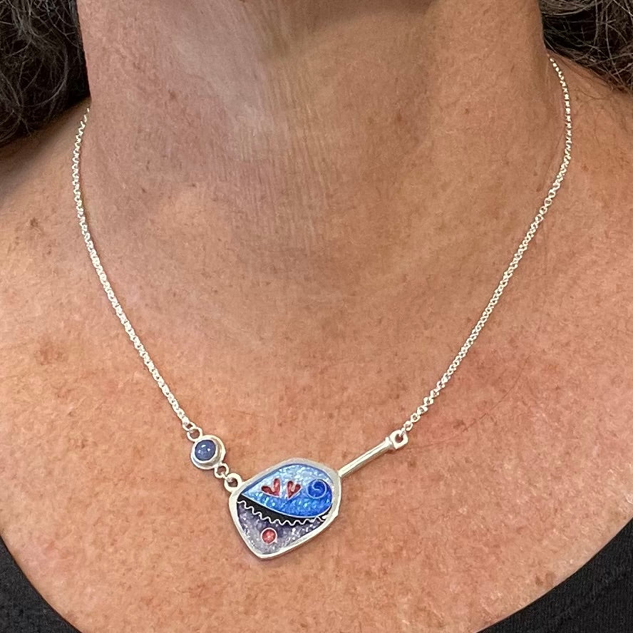 Cloisonné Enameled Pickleball Paddle & Ball Necklace – Ice Color Pallet
