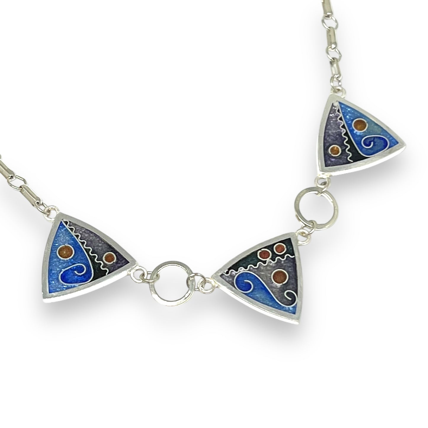 Cloisonné  Enameled 3 Triangle Necklace-Ice Color Palette