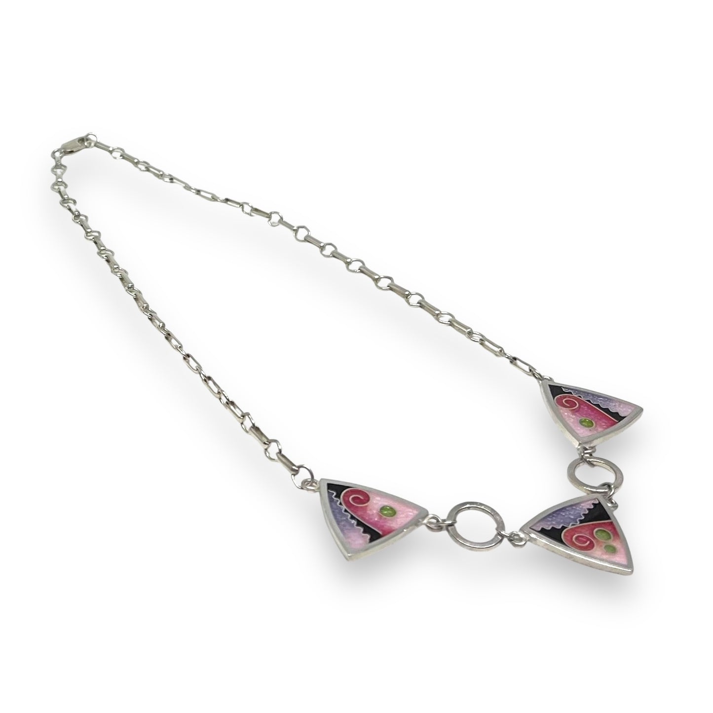 Cloisonné Enameled 3 Triangle Necklace-Cherry Blossom Color Palette