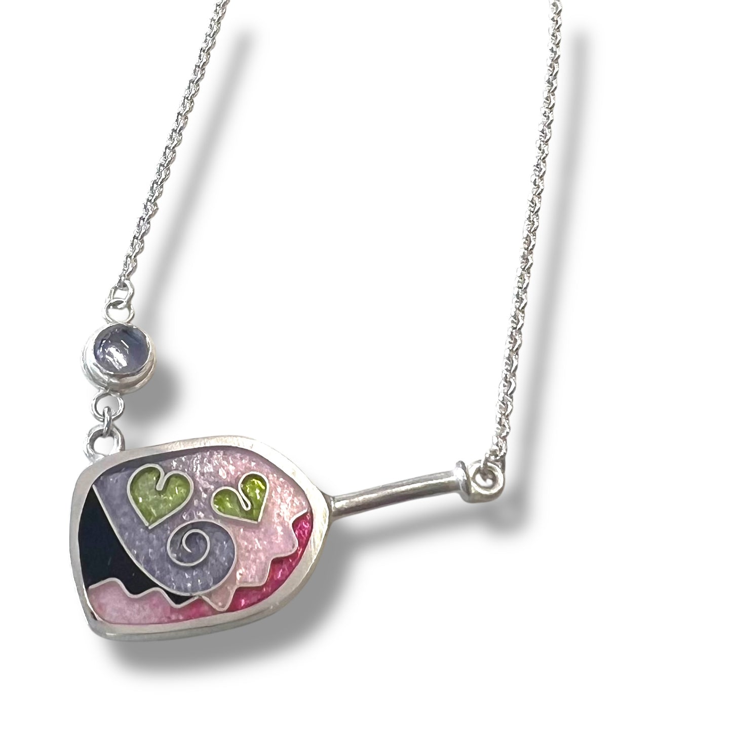 Cloisonne Enameled Pickleball Paddle & Ball Necklace-Cherry Blossom