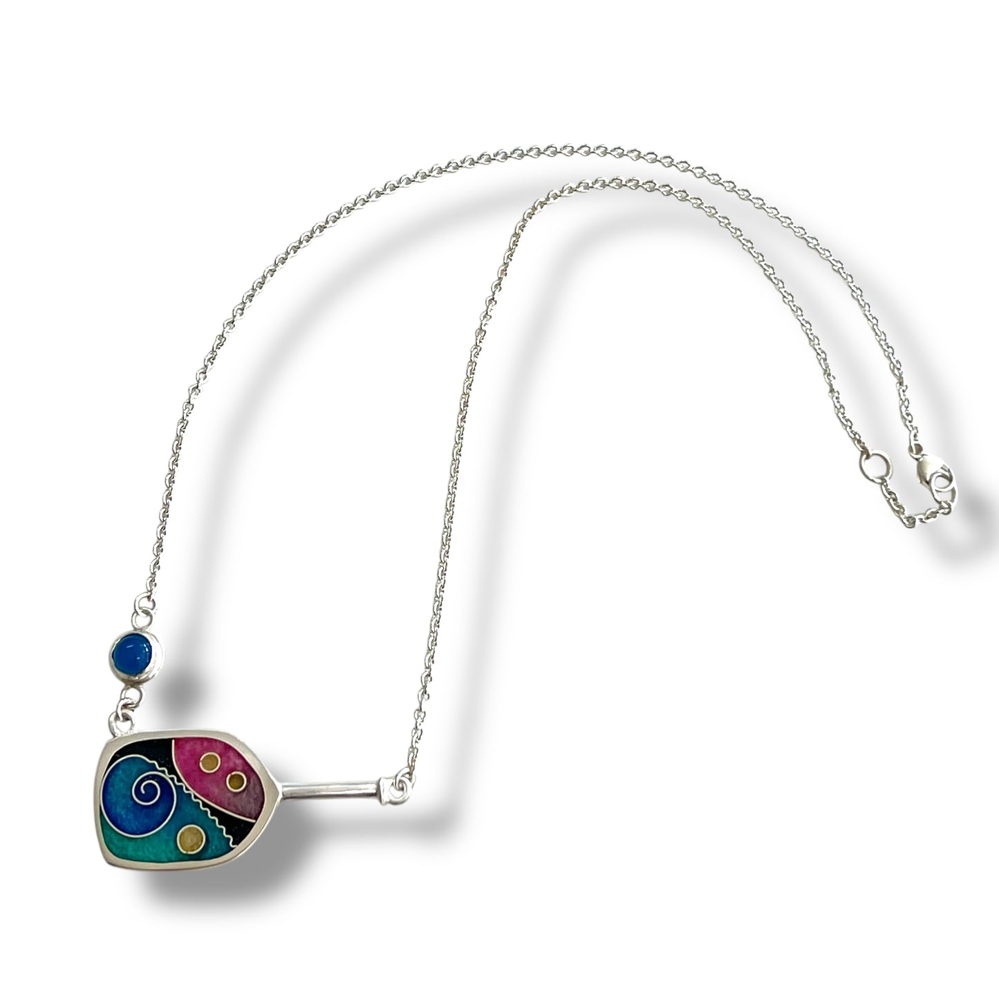 Cloisonné Enameled Pickleball Paddle and Ball Necklace-Ocean Color Palette