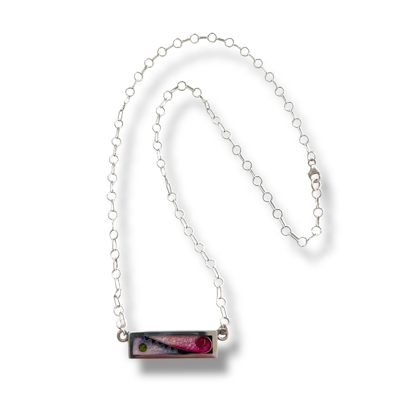 Cloisonne Rectangle Necklace - Cherry Blossom
