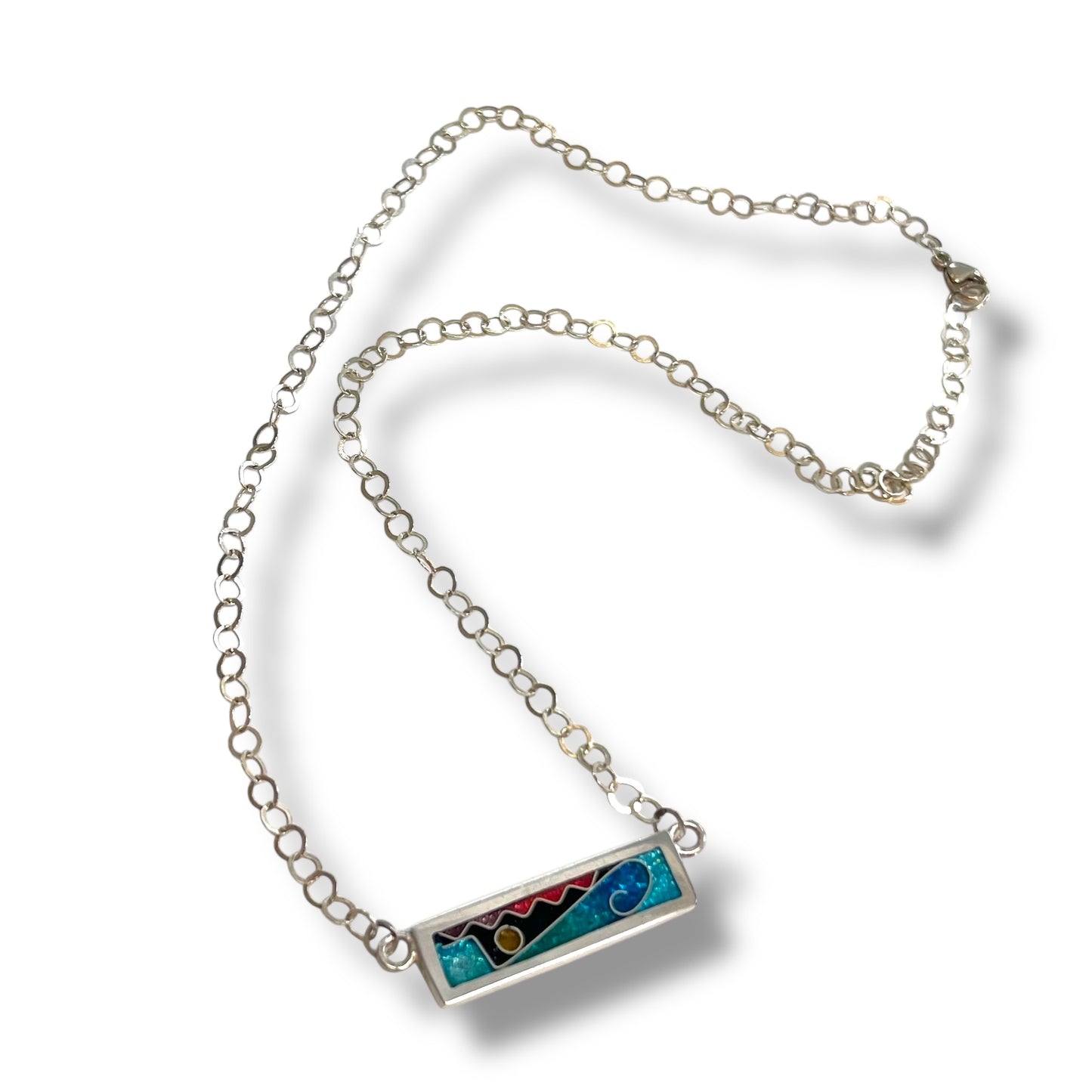 Cloisonné Enameled Bar Necklace - Ocean Color Palette