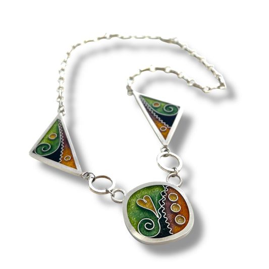 Cloisonné Enameled Large Square/Triangle Necklace - Desert Color Palette