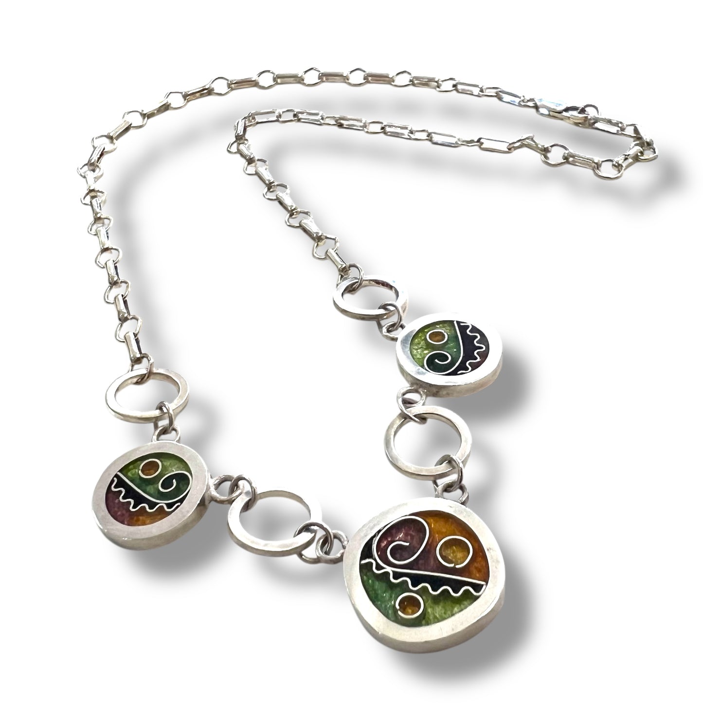 Cloisonné Enameled Square/Two Circle Necklace - Desert Color Palette