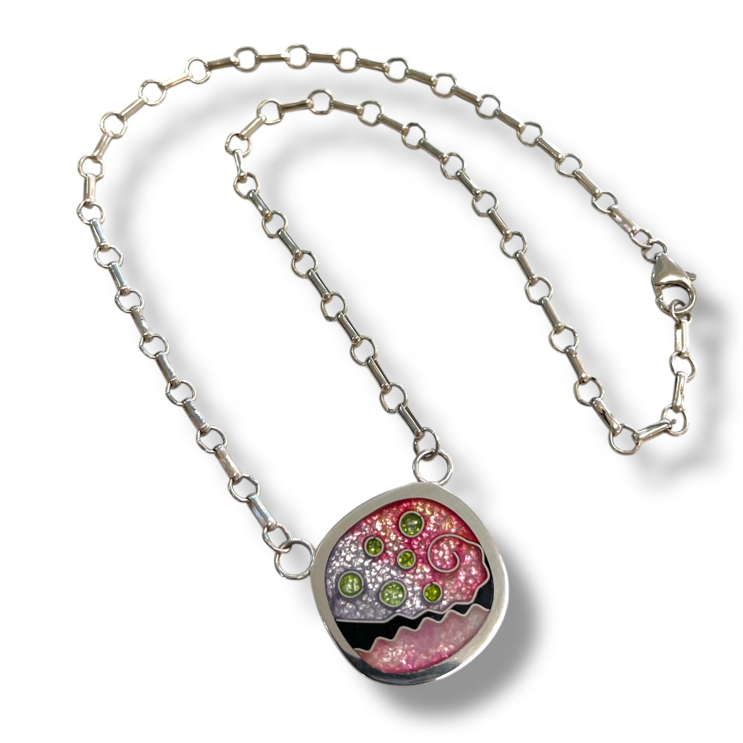 Cloisonné Enameled Large Square Necklace - Cherry Blossom Color Palette
