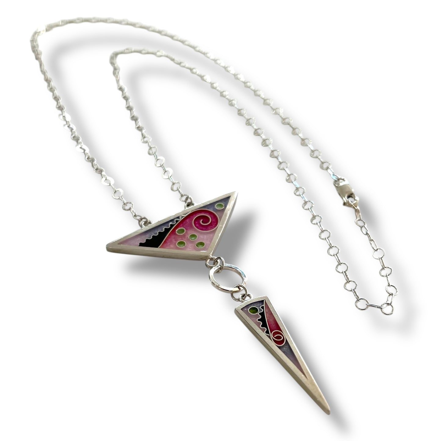 Cloisonné Enameled Large Triangle/Long Triangle Necklace - Cherry Blossom Color Palette