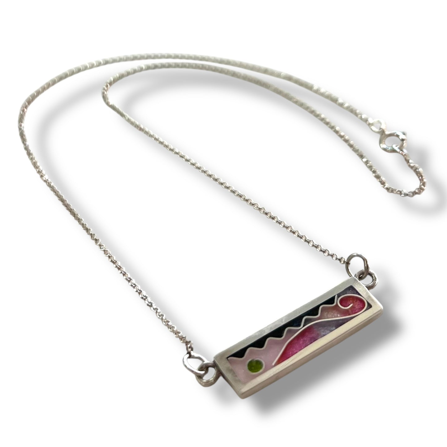 Cloisonné Enameled Bar Necklace - Cherry Blossom Color Palette