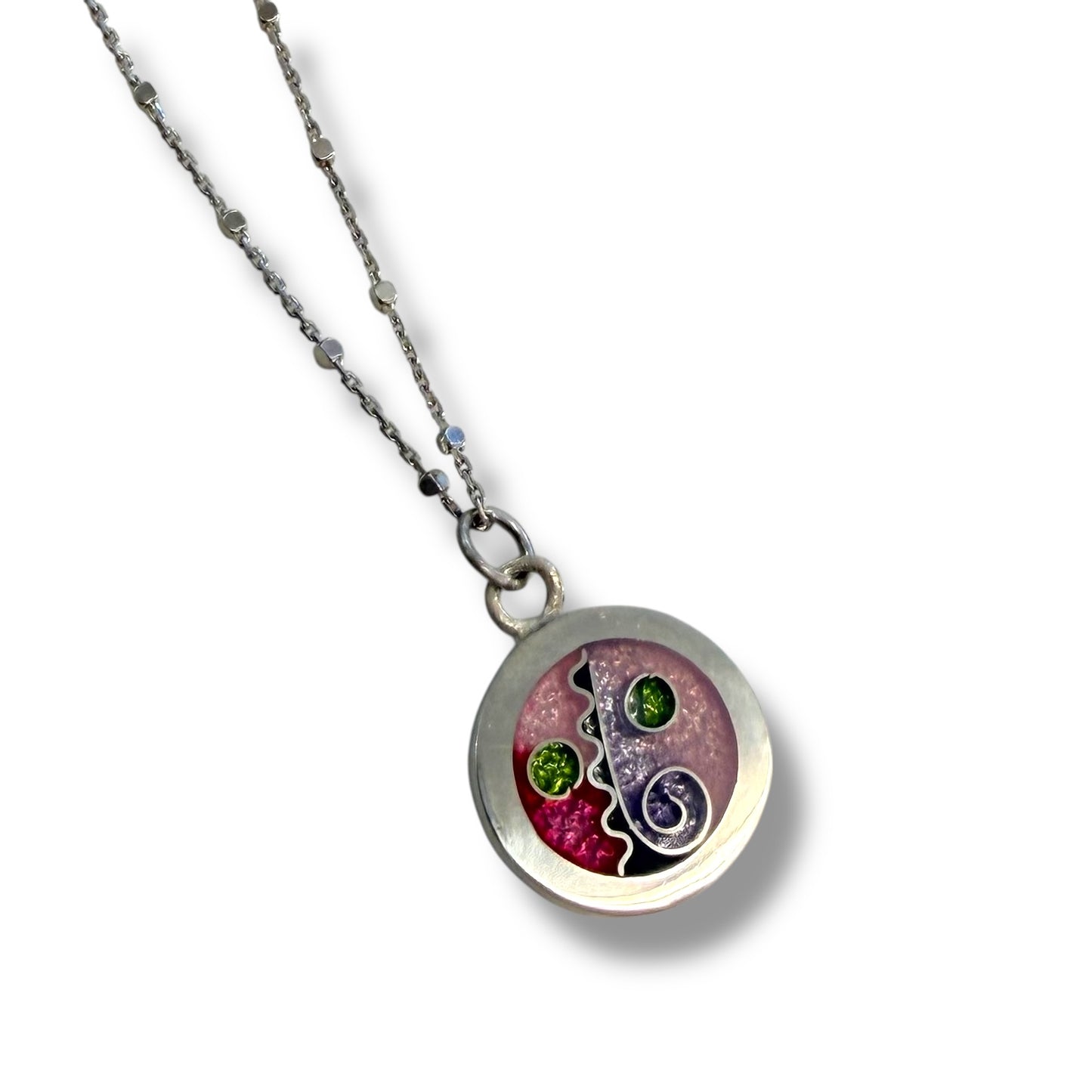 Cloisonné Enameled Circle Pendant - Cherry Blossom Color Palette