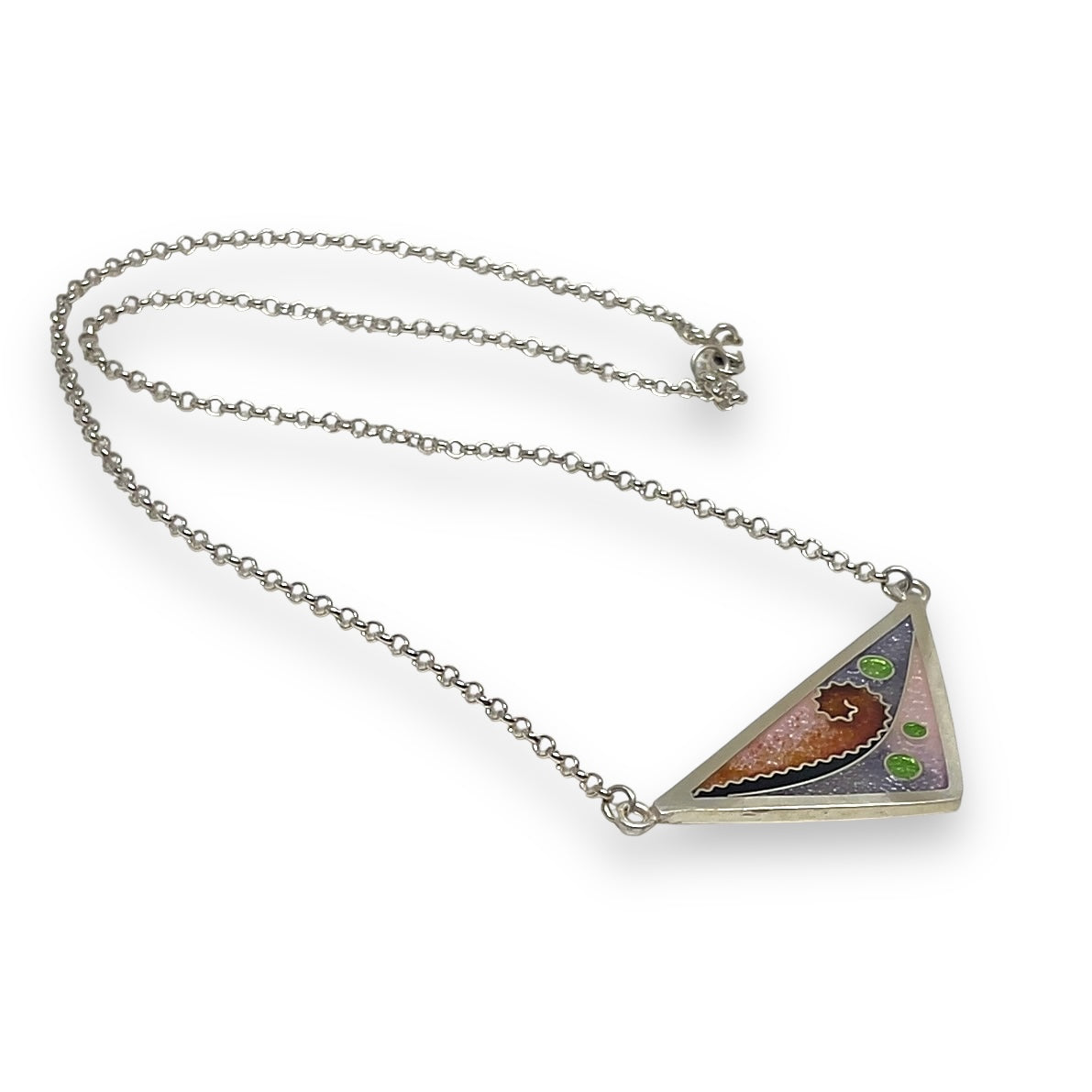 Cloisonné  Enameled Triangle Necklace - Cherry Blossom Color Palette