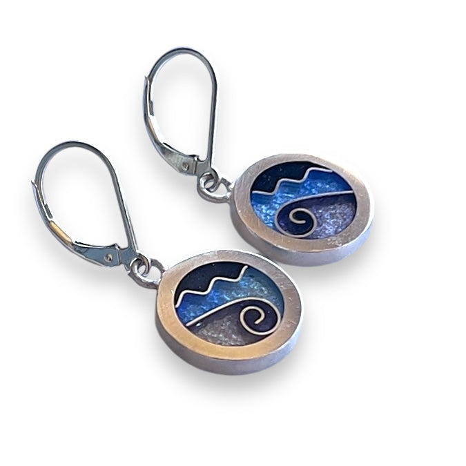 Cloisonné Enameled Circle Hanging Earrings-Ice Color Palette