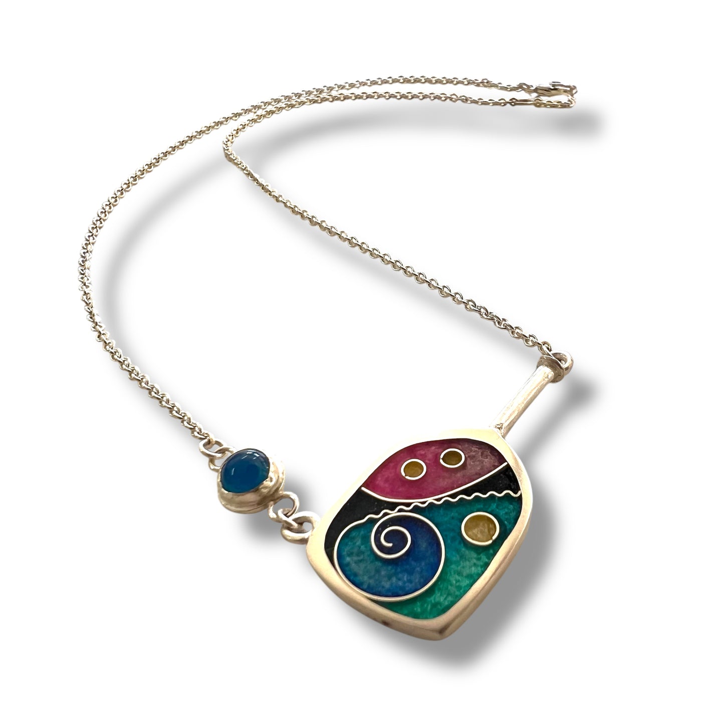 Cloisonné Enameled Pickleball Paddle and Ball Necklace-Ocean Color Palette