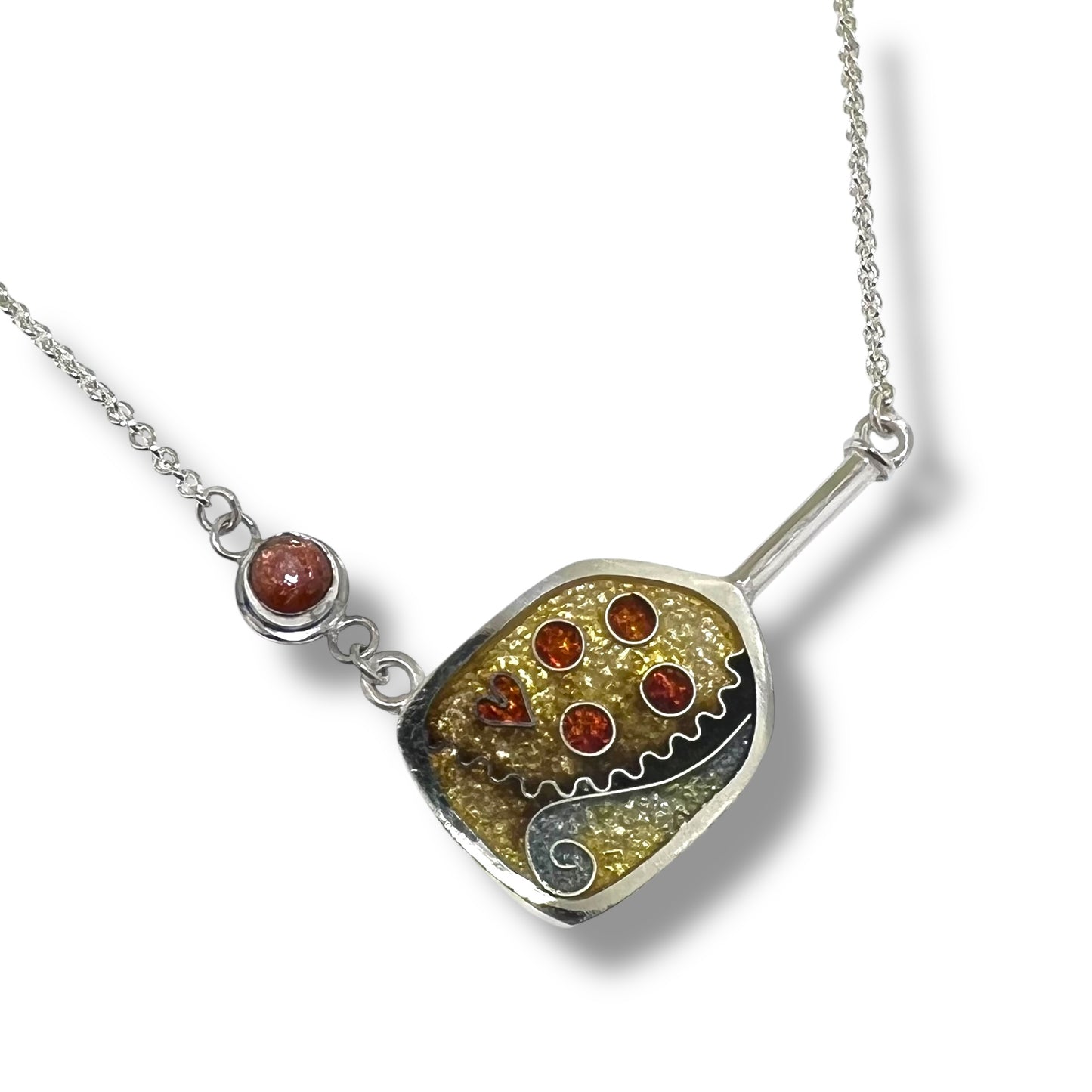 Cloisonné Enameled Pickleball Paddle & Ball Necklace -  Earth Color Palette