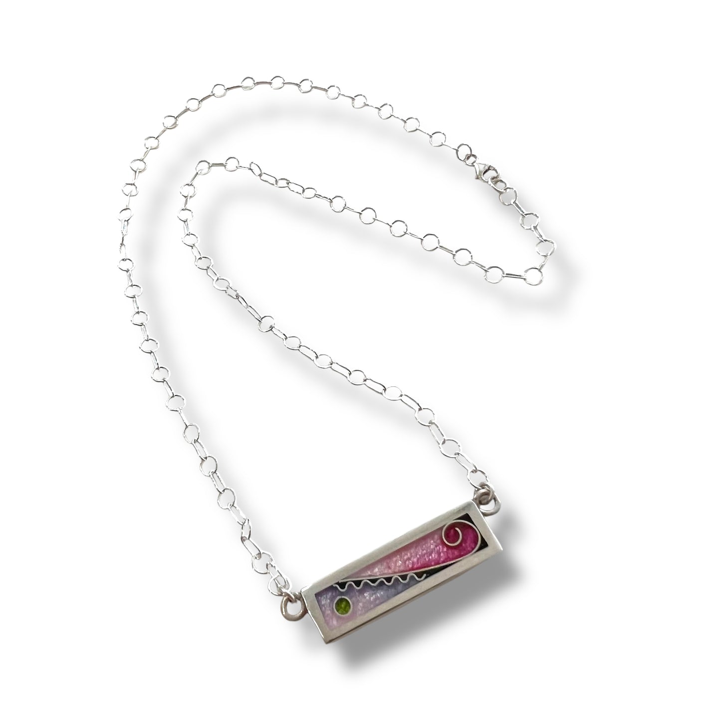 Cloisonne Rectangle Necklace - Cherry Blossom