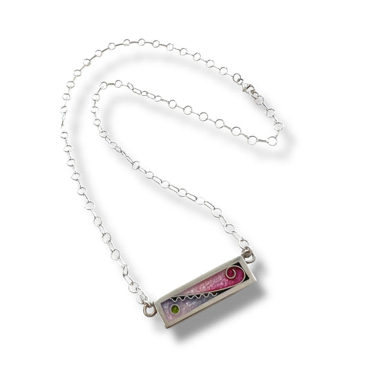 Cloisonne Rectangle Necklace - Cherry Blossom