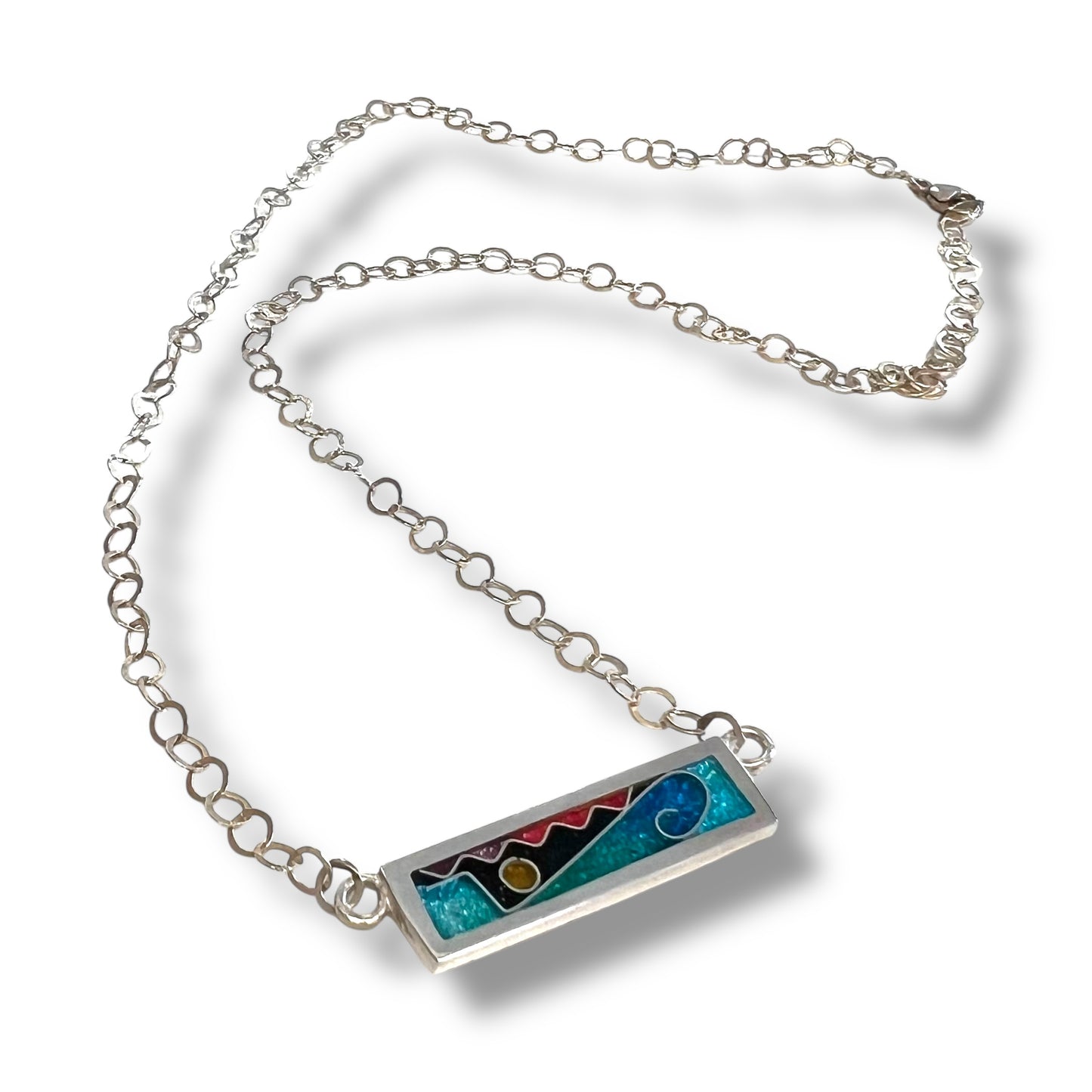 Cloisonne Rectangle Necklace Ocean