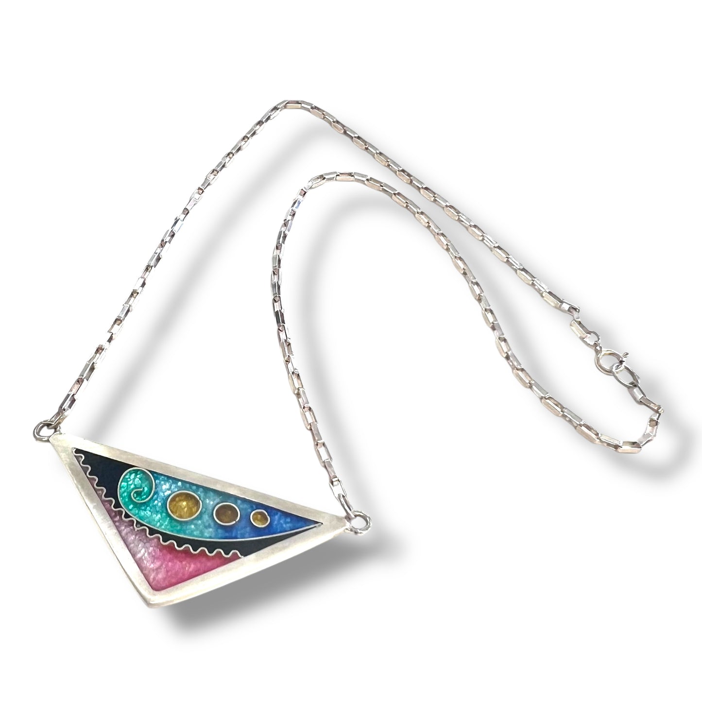 Cloisonné Enameled 3 Triangle Necklace - Ocean Color Palette