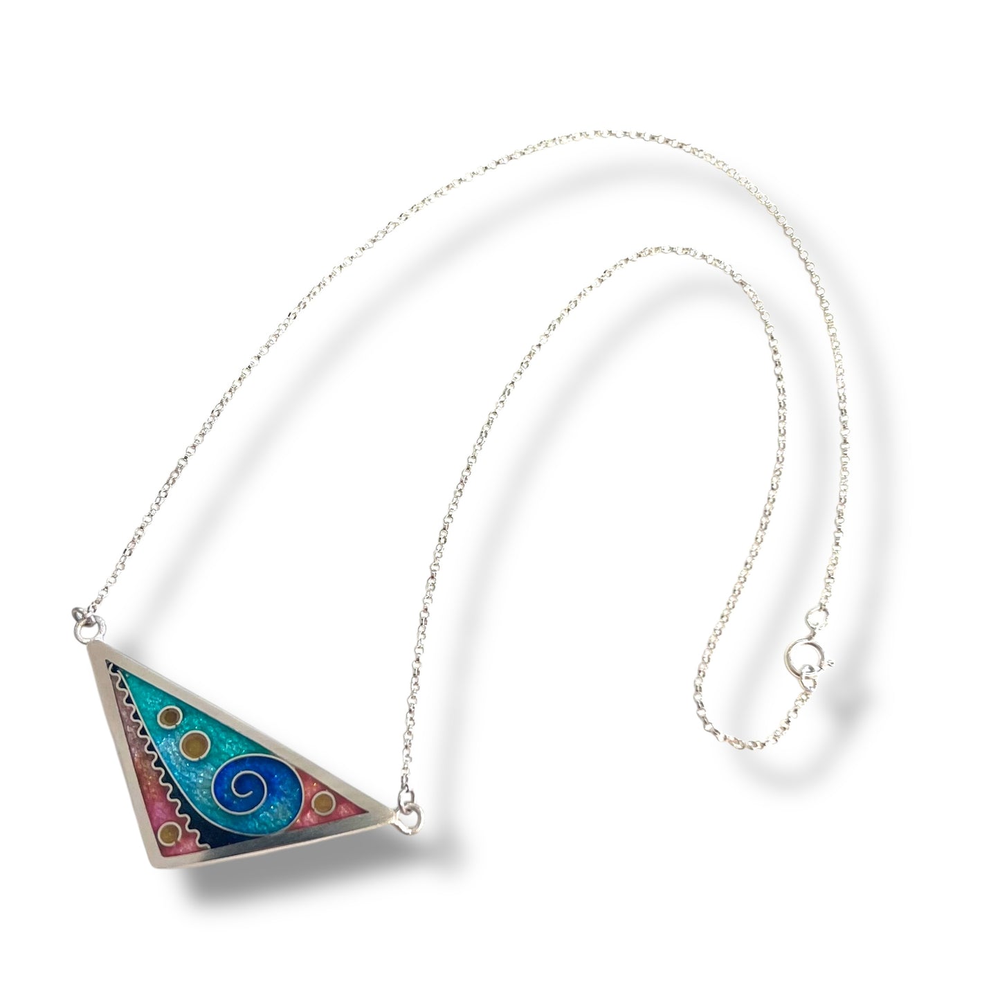 Cloisonné Enamel Large Triangle Necklace - Ocean Color Palette