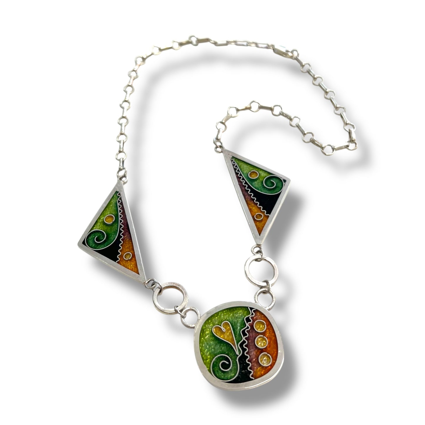Cloisonné Enameled Large Square/Triangle Necklace - Desert Color Palette