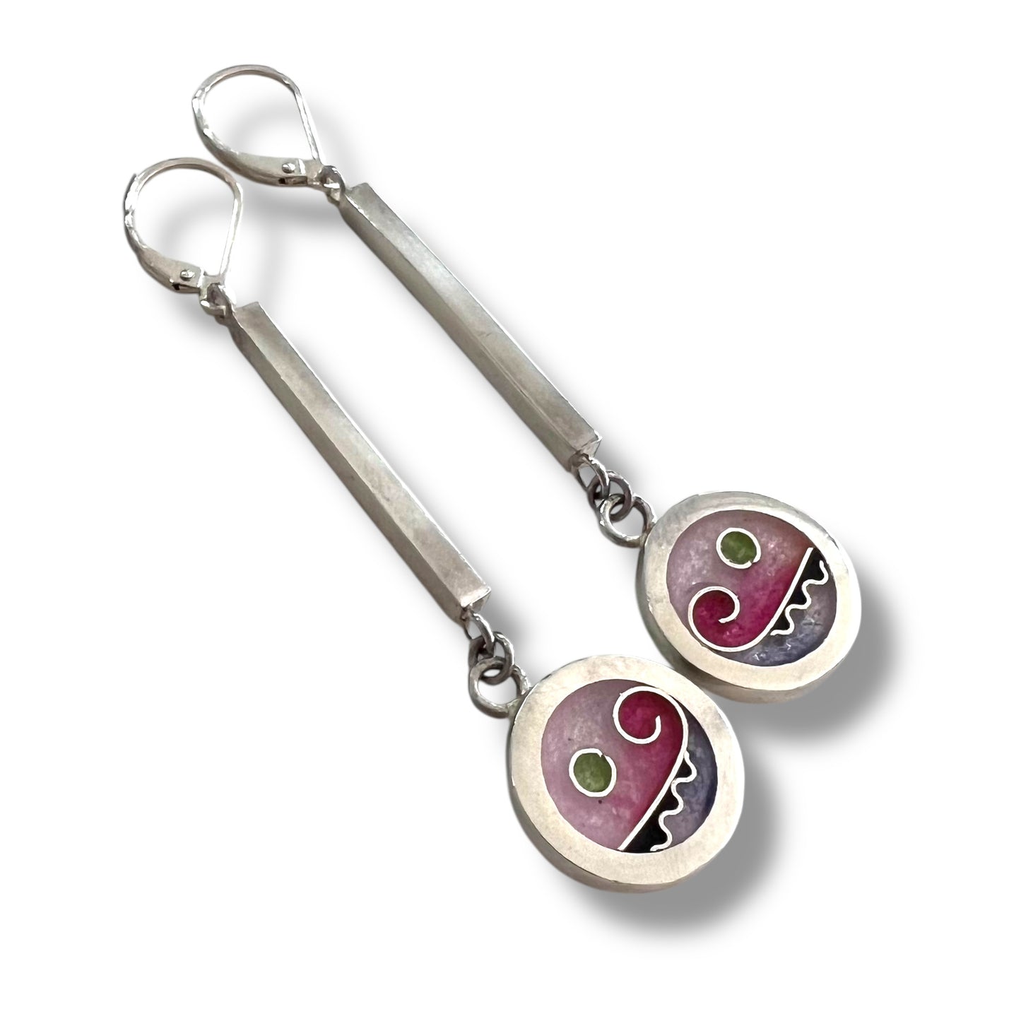 Cloisonné Enameled Circle/Bar Earrings - Cherry Blossom Color Palette