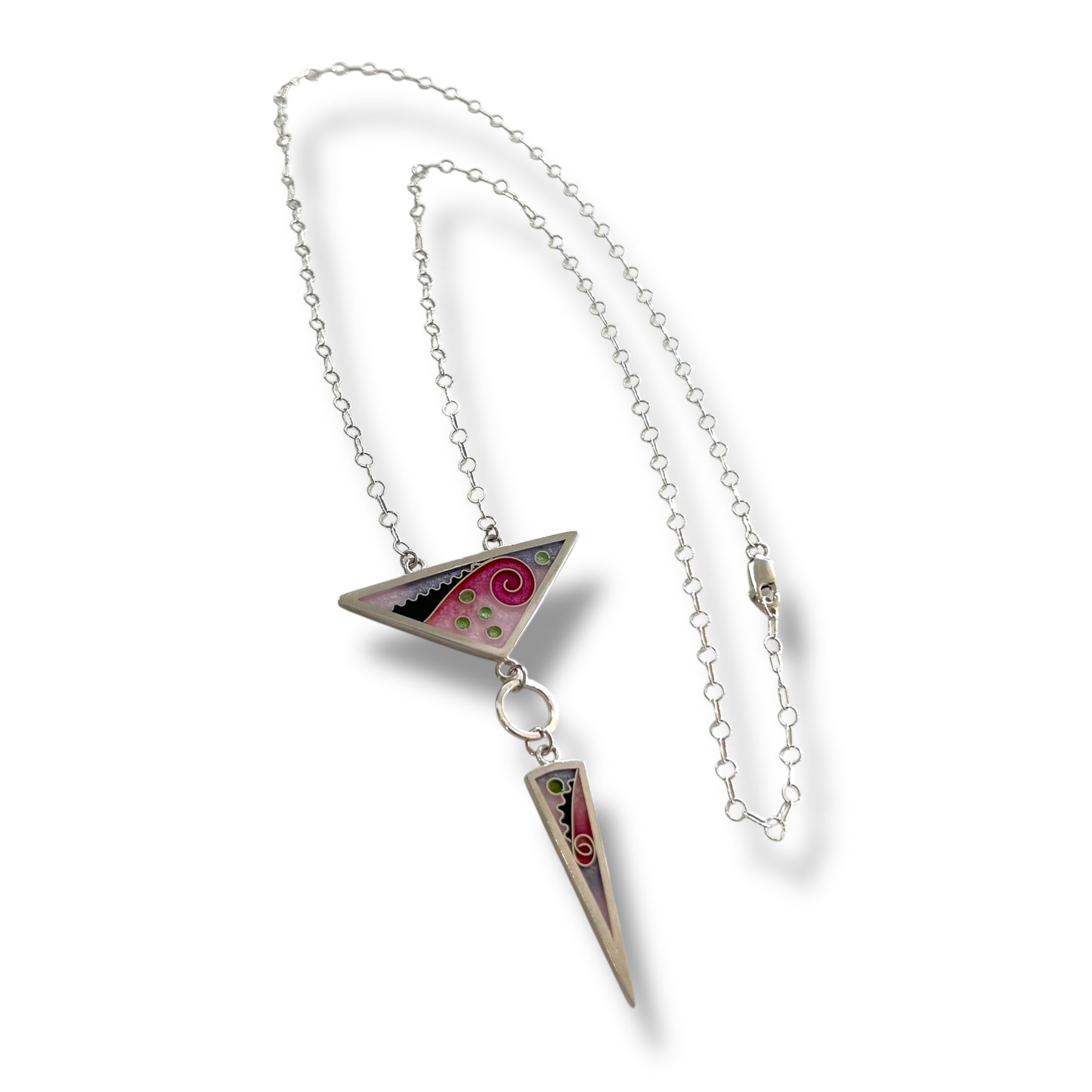 Cloisonné Enameled Large Triangle/Long Triangle Necklace - Cherry Blossom Color Palette