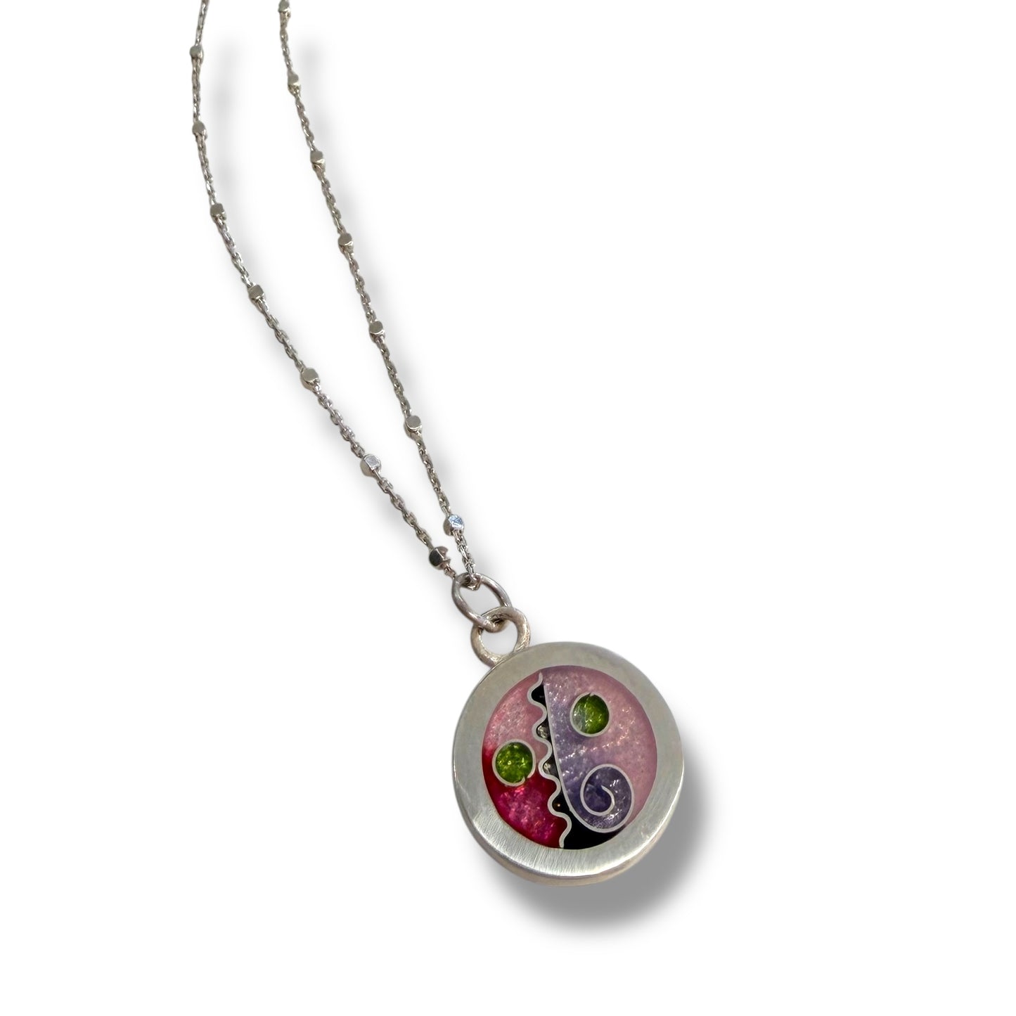 Cloisonné Enameled Circle Pendant - Cherry Blossom Color Palette